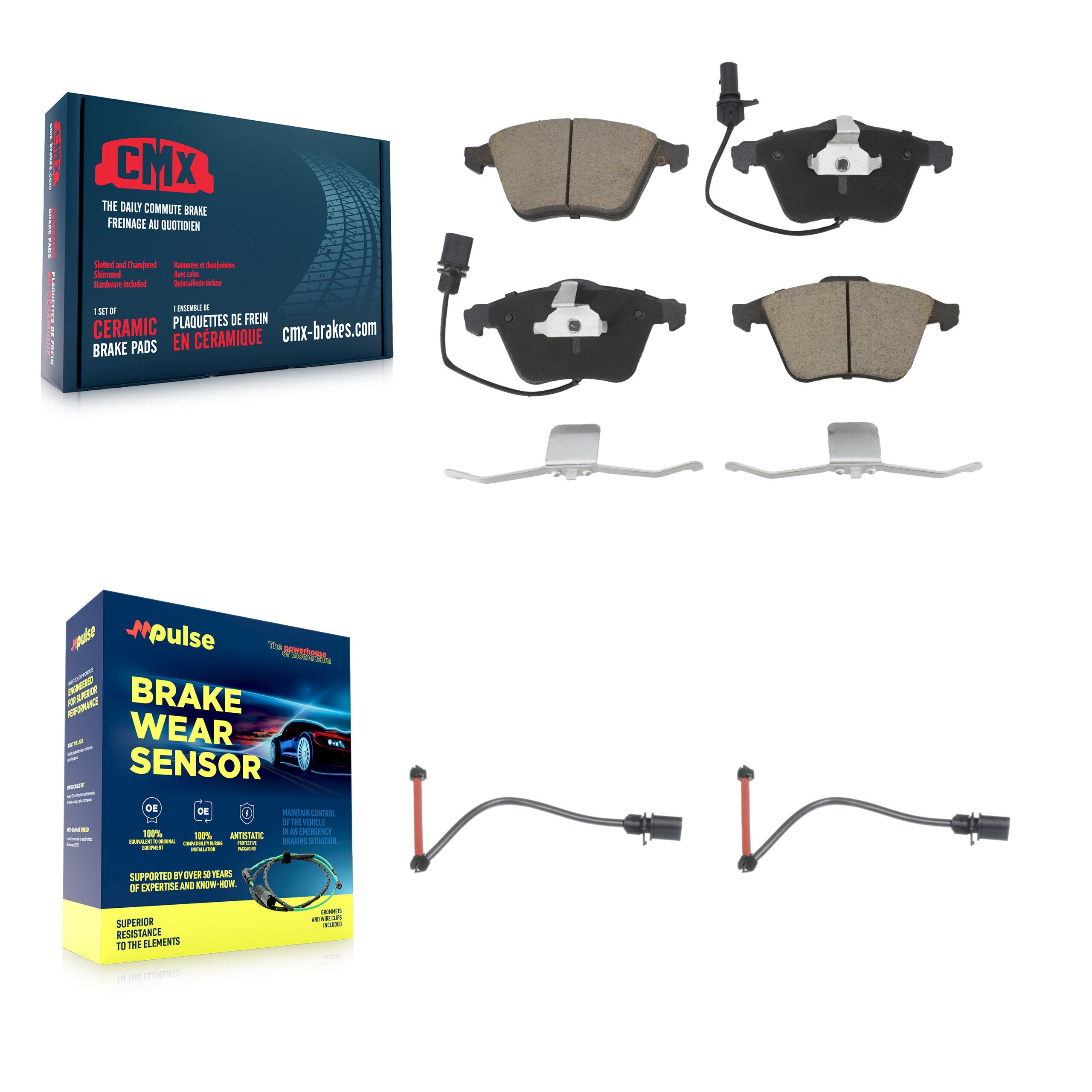 Front Ceramic Disc Brake Pads And Extra Wear Sensor Pairs Kit For 2011 Audi A6 Quattro KCW-100748