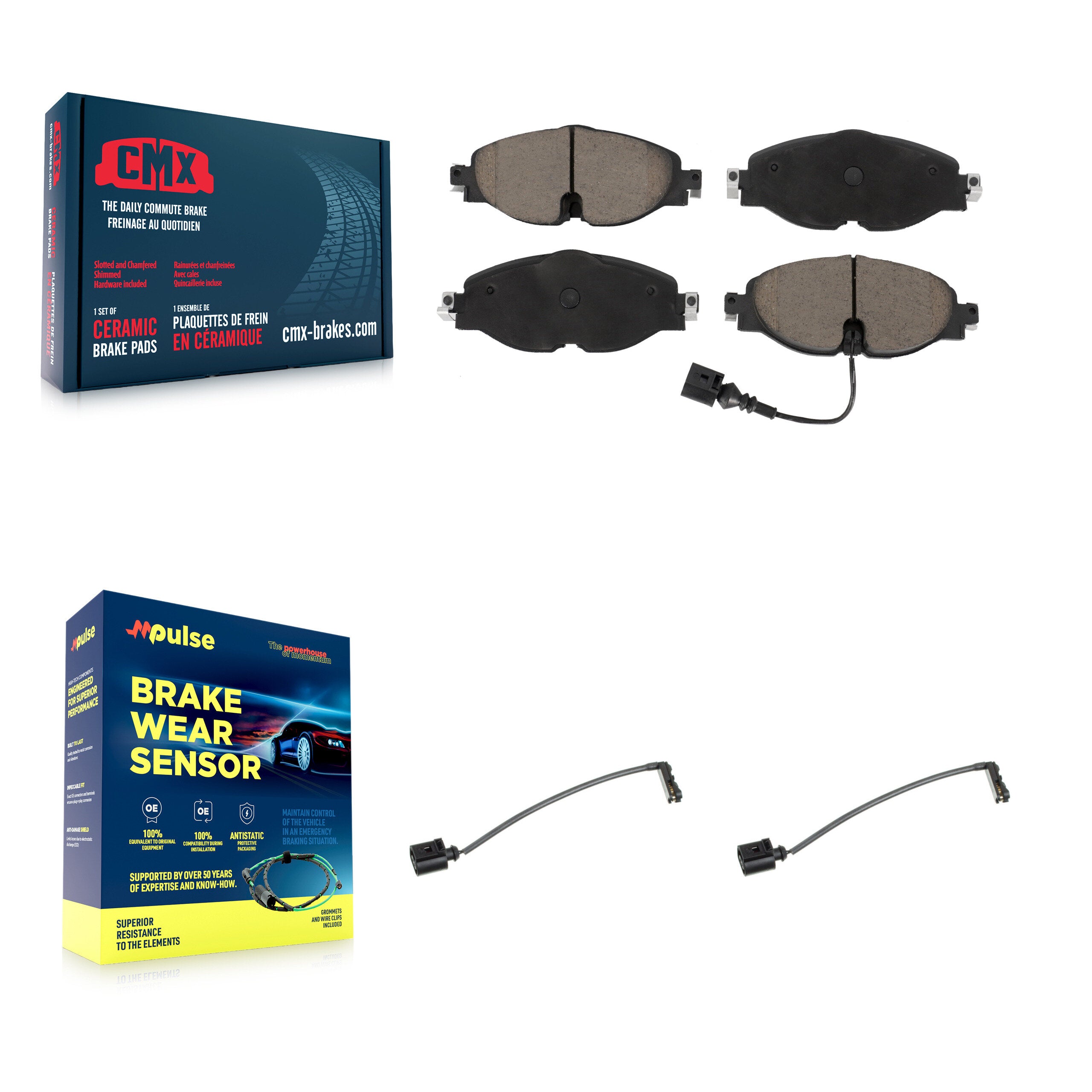 Front Ceramic Brake Pads Extra Wear Sensor Pair Kit For 16 Audi TT Quattro Base with 2.0L KCW-100757