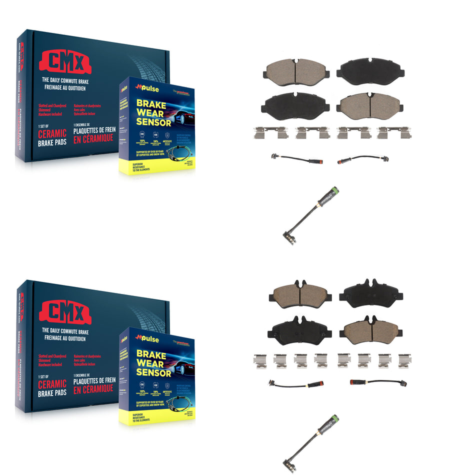 Front Rear Ceramic Brake Pad & Extra Wear Sensor Kit For 10-18 Freightliner Sprinter 2500 KCW-101010