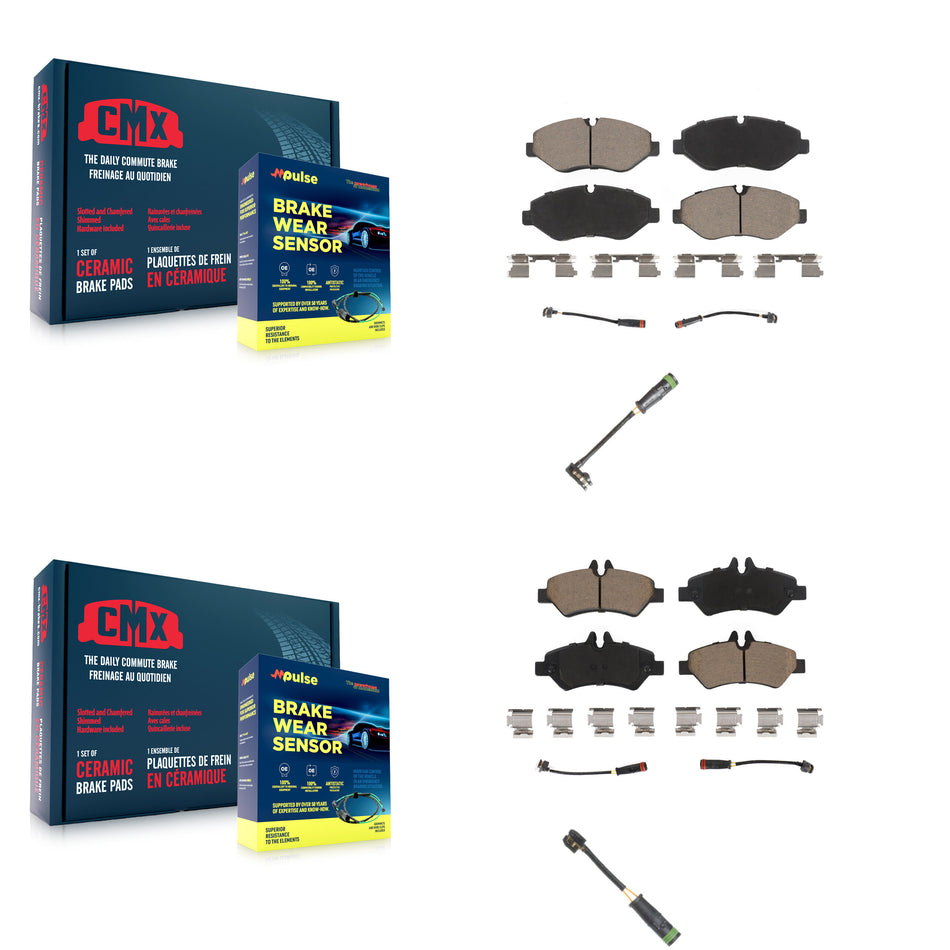 Front Rear Ceramic Disc Brake Pads & Extra Wear Sensor Kit For Freightliner Sprinter 2500 KCW-101011