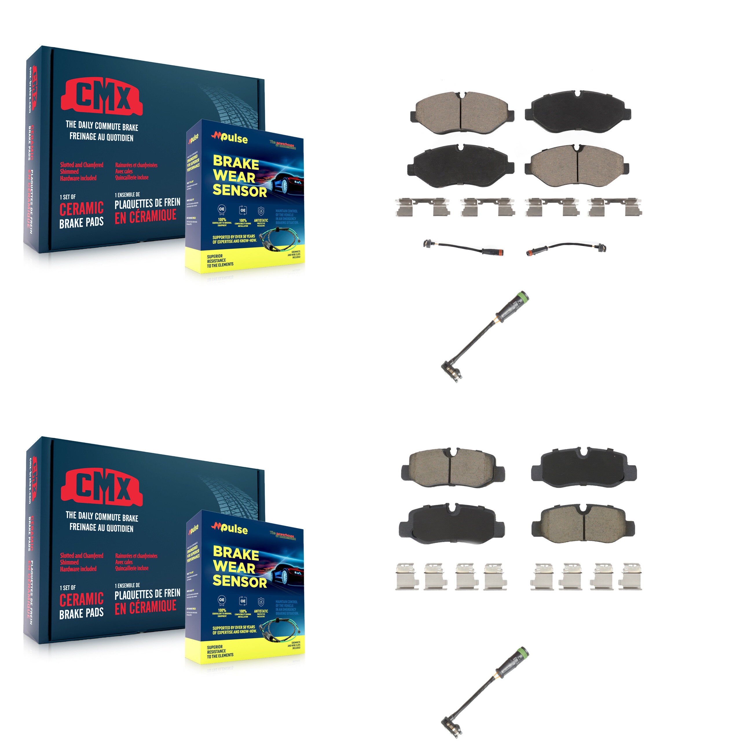 Front Rear Ceramic Disc Brake Pad And Extra Wear Sensor Kit For Mercedes-Benz Metris 2.0L KCW-101020