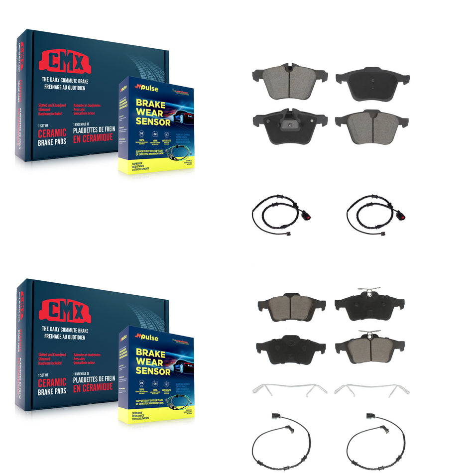 Front Rear Ceramic Brake Pad Wear Sensor Kit For Jaguar XJ Base L Portfolio with AWD 3.0L KCW-101094