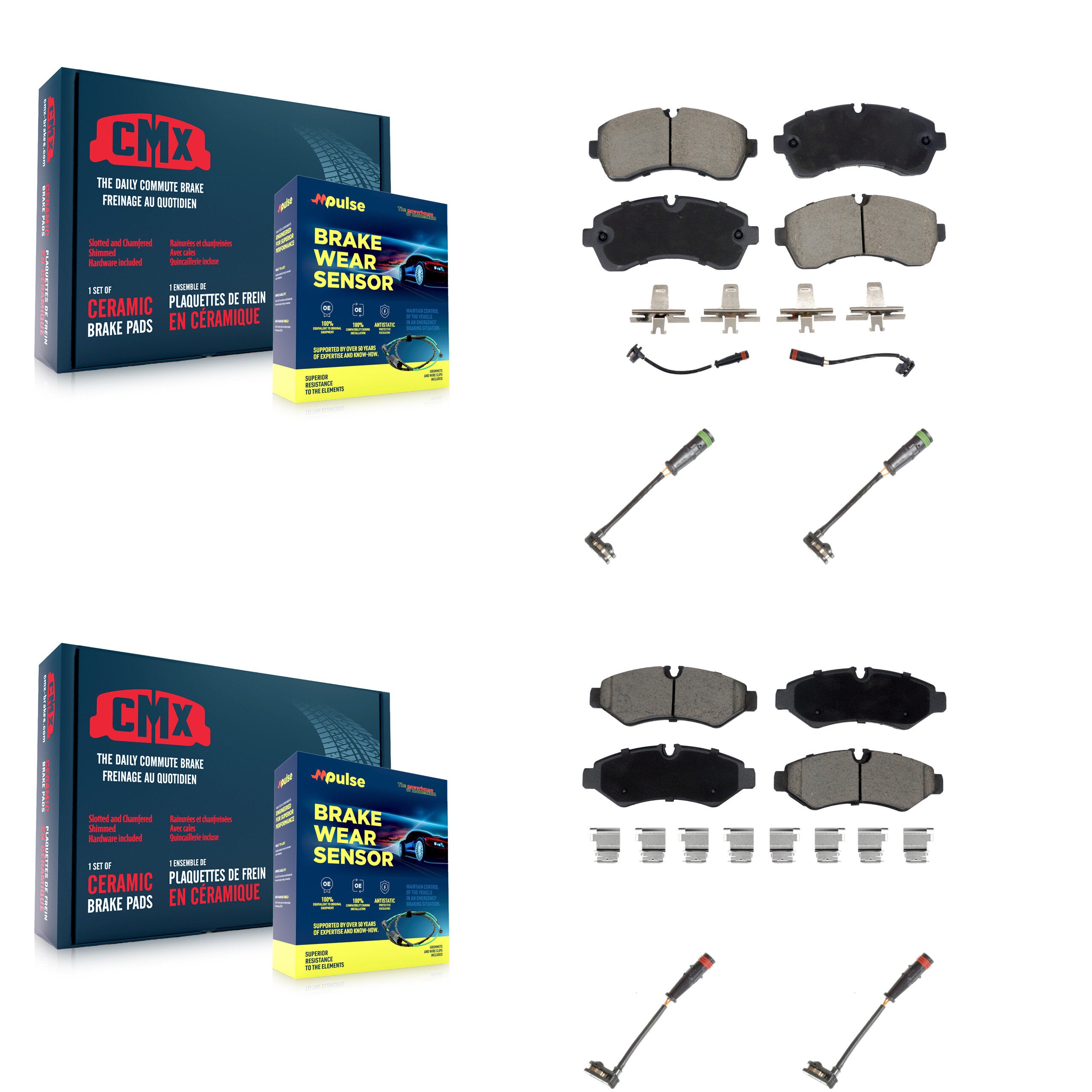 Front Rear Ceramic Brake Pad & Extra Wear Sensor Kit For Mercedes-Benz Sprinter 2500 1500 KCW-101110