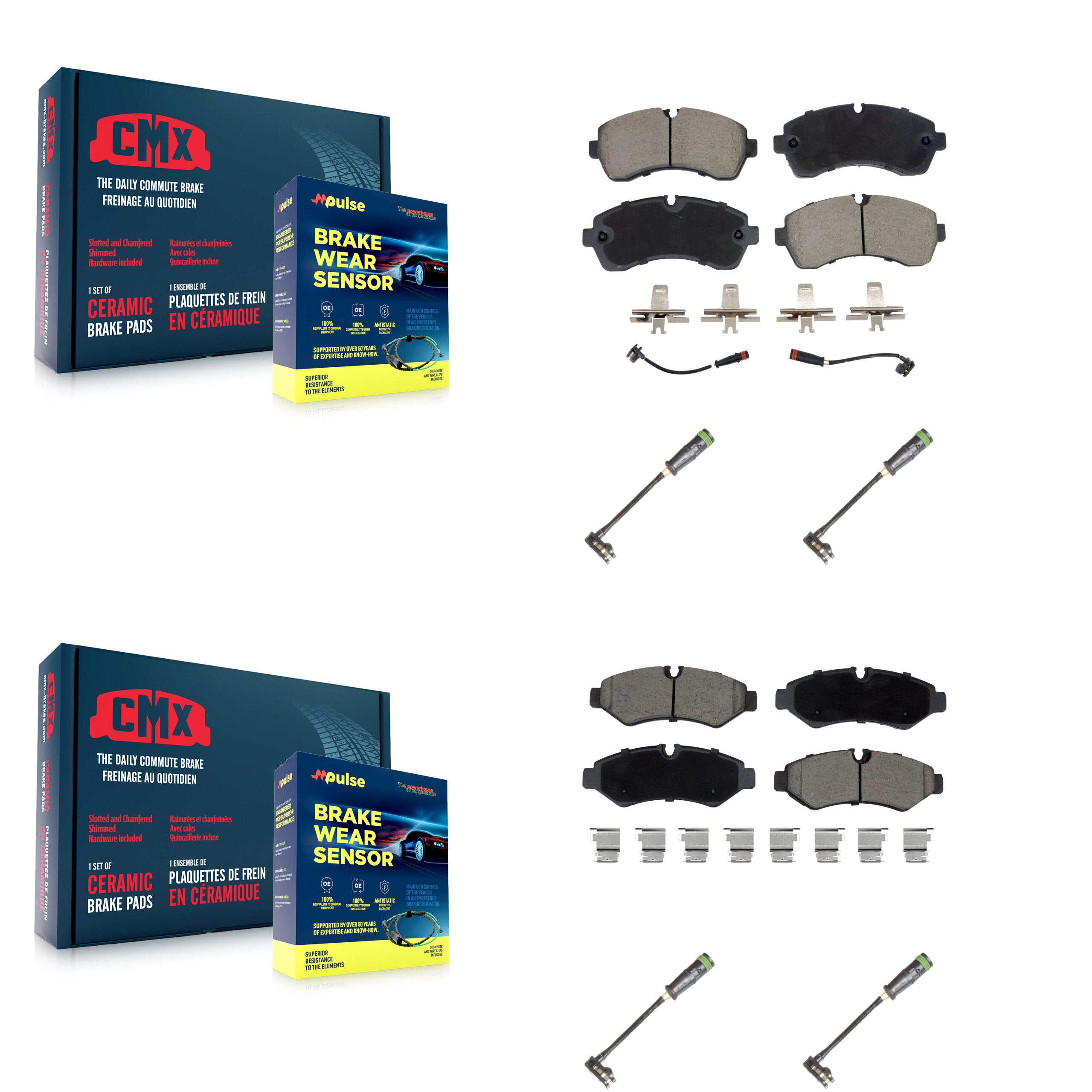 Front Rear Ceramic Brake Pads & Extra Wear Sensor Kit For Freightliner Sprinter 2500 3500 KCW-101111