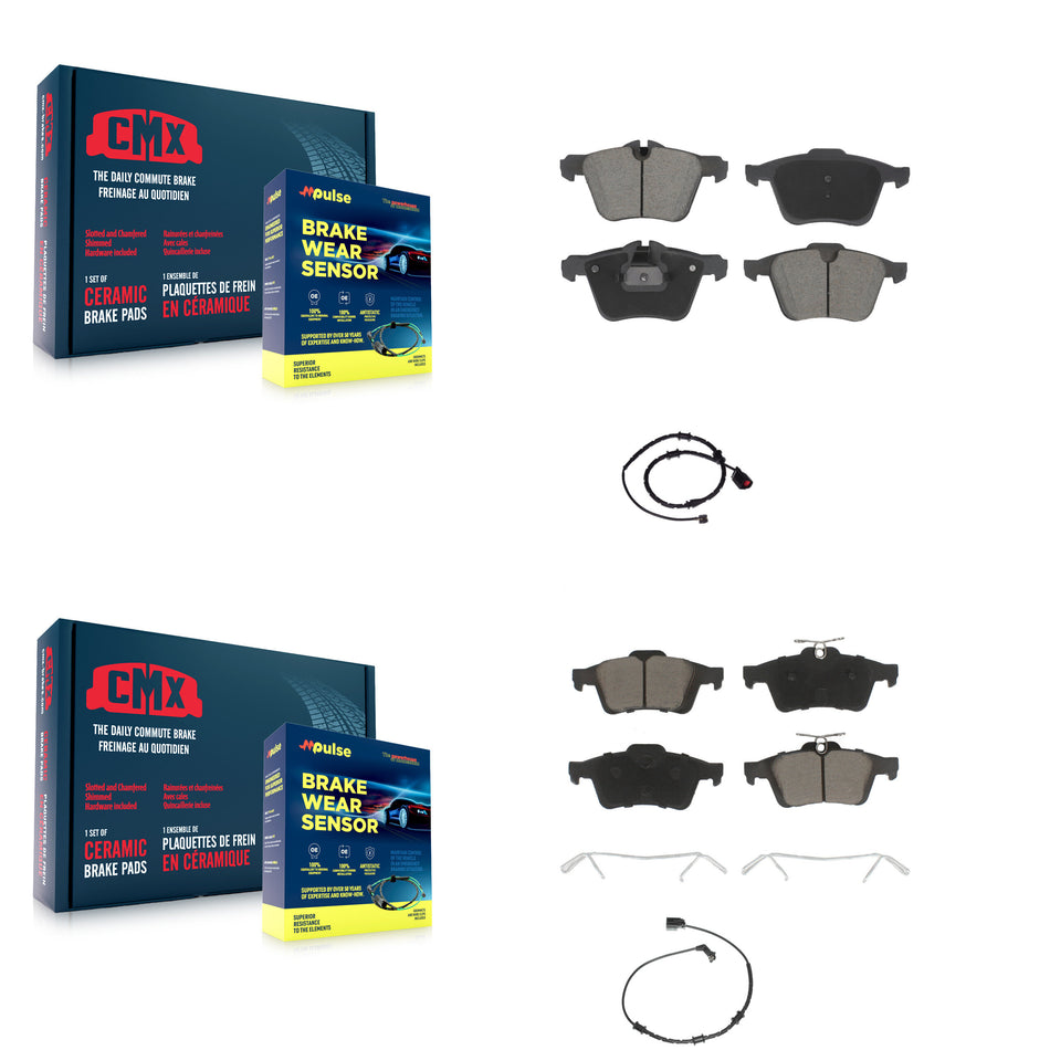Front Rear Ceramic Brake Pad Wear Sensor Kit For Jaguar XJ Base L Portfolio with AWD 3.0L KCW-101120