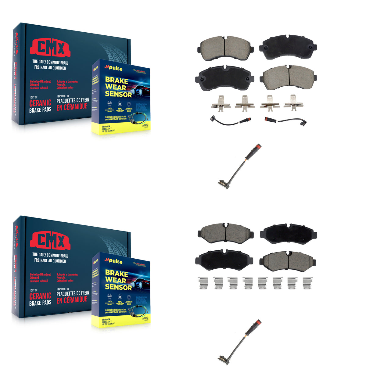 Front Rear Ceramic Brake Pad & Extra Wear Sensor Kit For Mercedes-Benz Sprinter 2500 1500 KCW-101135