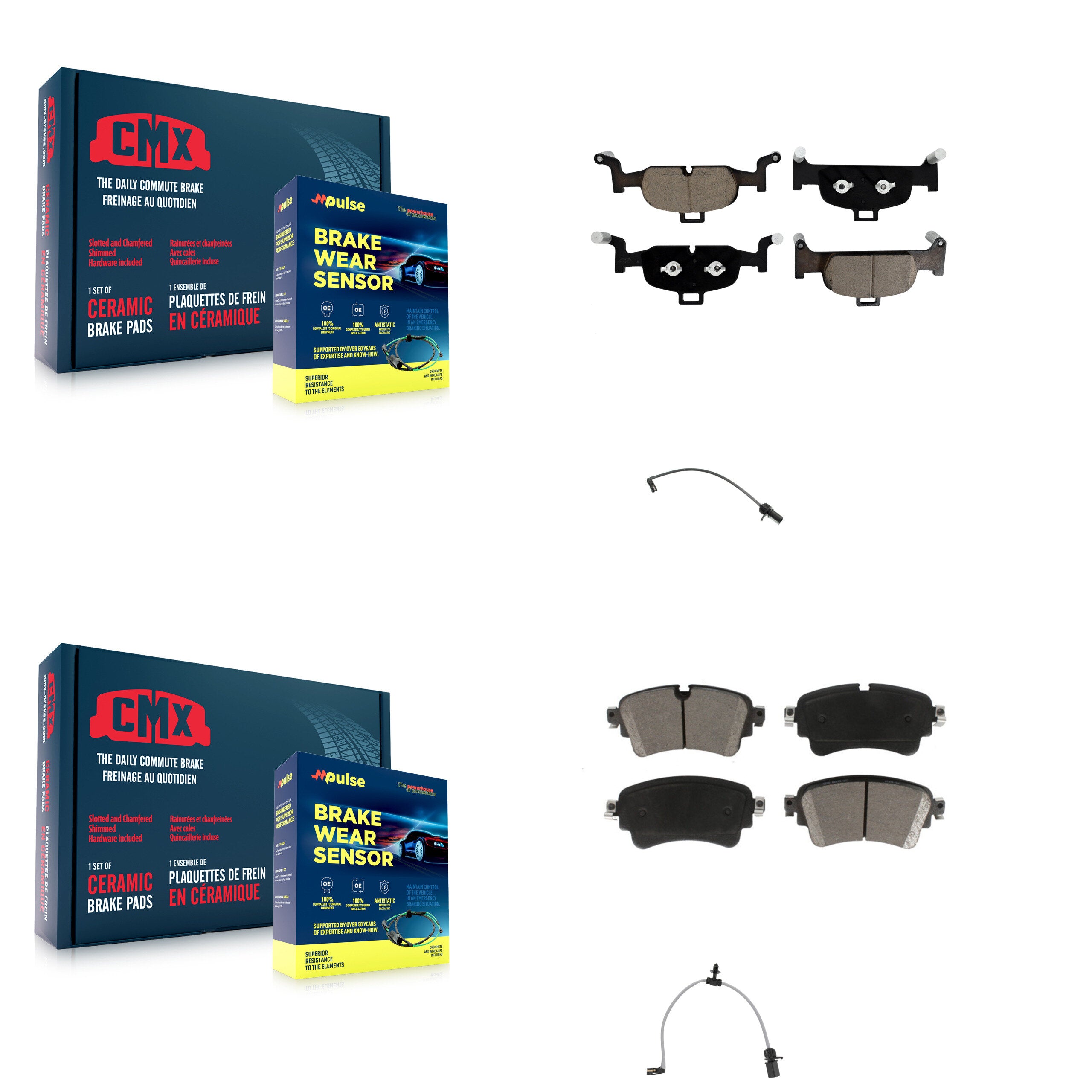 Front Rear Ceramic Disc Brake Pads And Wear Sensors Kit For Audi A6 Quattro 2.0L KCW-101143