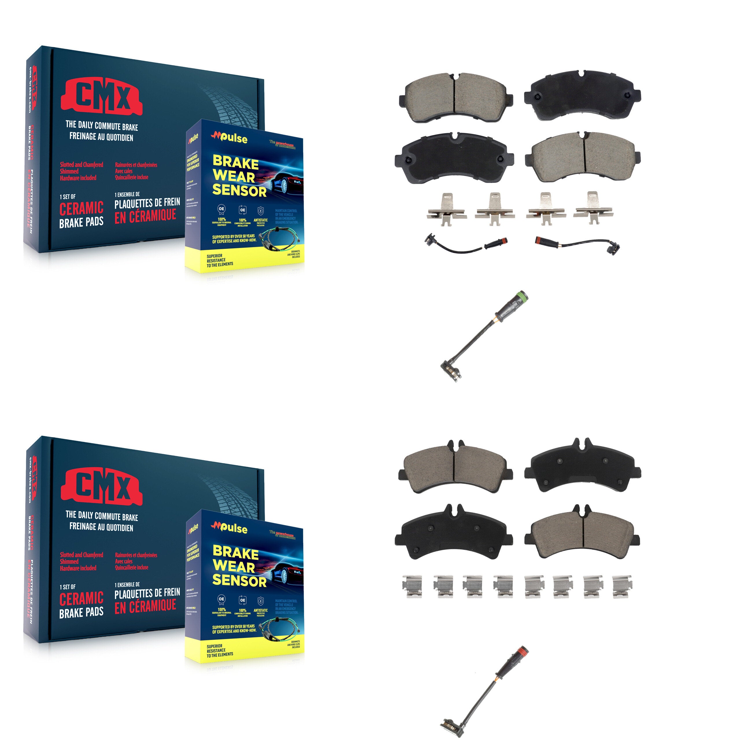 Front Rear Ceramic Disc Brake Pad & Extra Wear Sensor Kit For Mercedes-Benz Sprinter 3500 KCW-101149