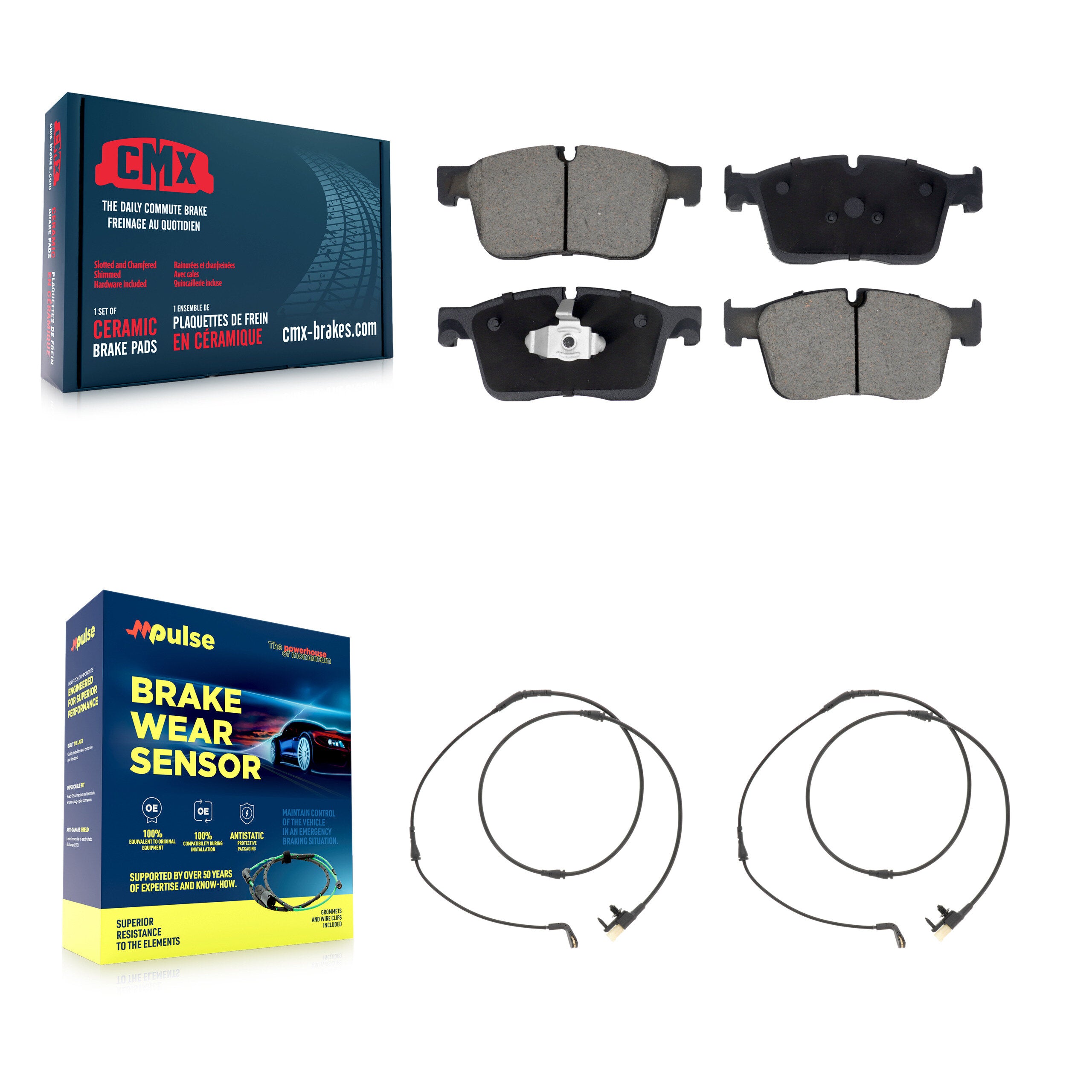Front Ceramic Brake Pad And Wear Sensor Pair Kit For Jaguar F-Pace Land Rover Range Velar KCW-101187