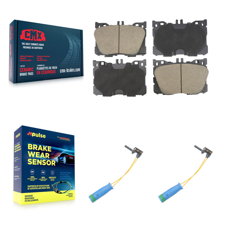Front Ceramic Brake Pads Wear Sensor Pair Kit For Mercedes-Benz GLC300 C43 AMG GLC43 E450 KCW-101193