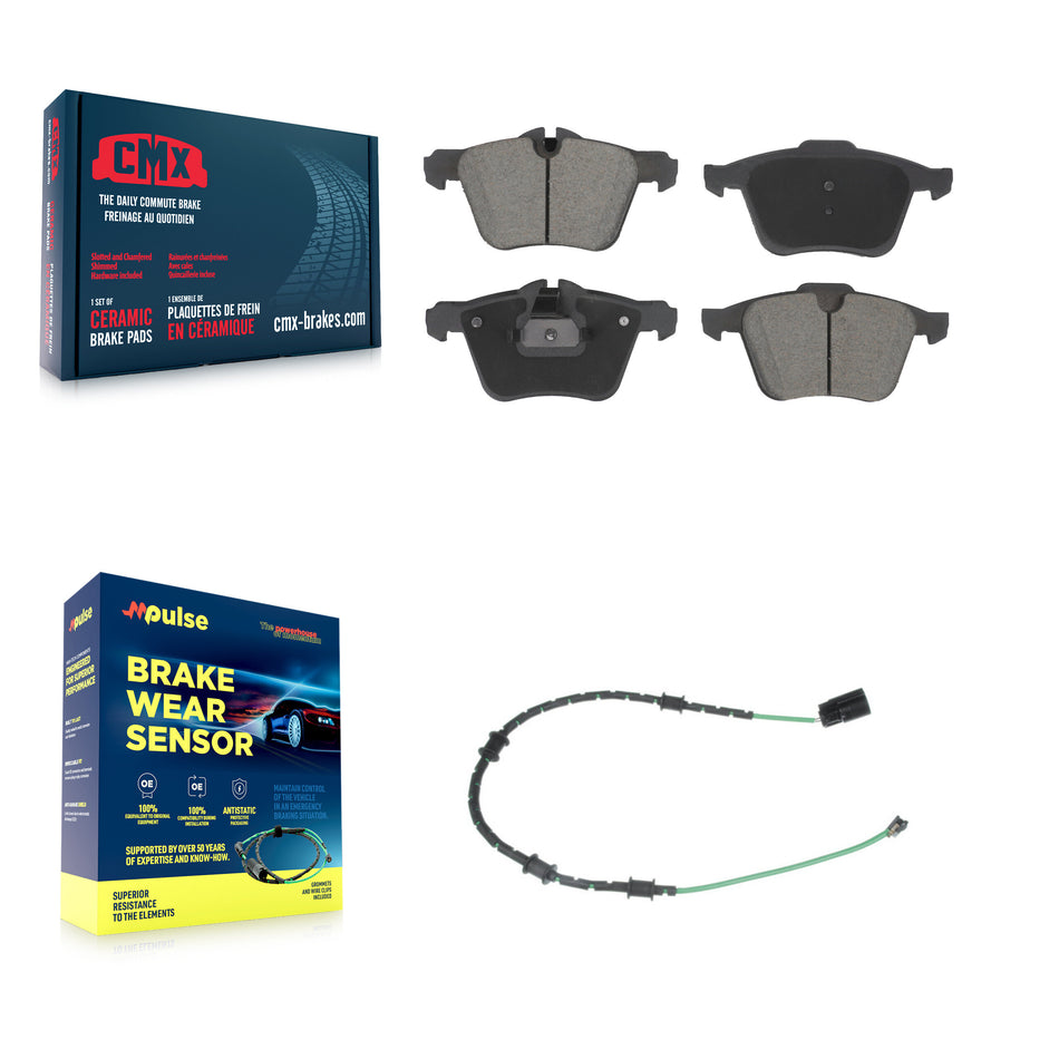Front Ceramic Brake Pad & Wear Sensor Kit For 13-15 Jaguar XF 3.0L with 356mm Rotor KCW-101208