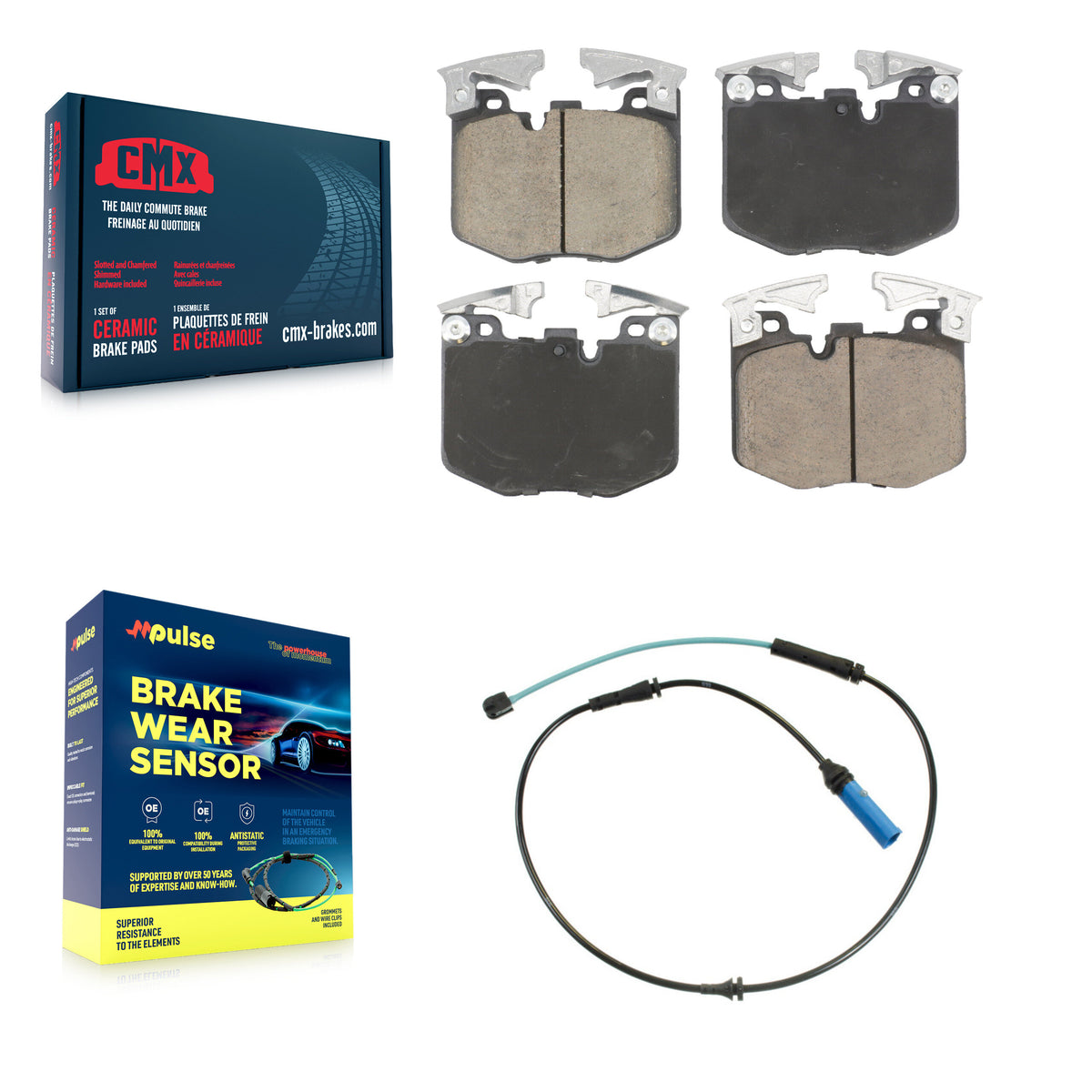 Front Ceramic Brake Pad & Wear Sensor Kit For BMW 530i xDrive 540i 530e 640i Gran Turismo KCW-101213