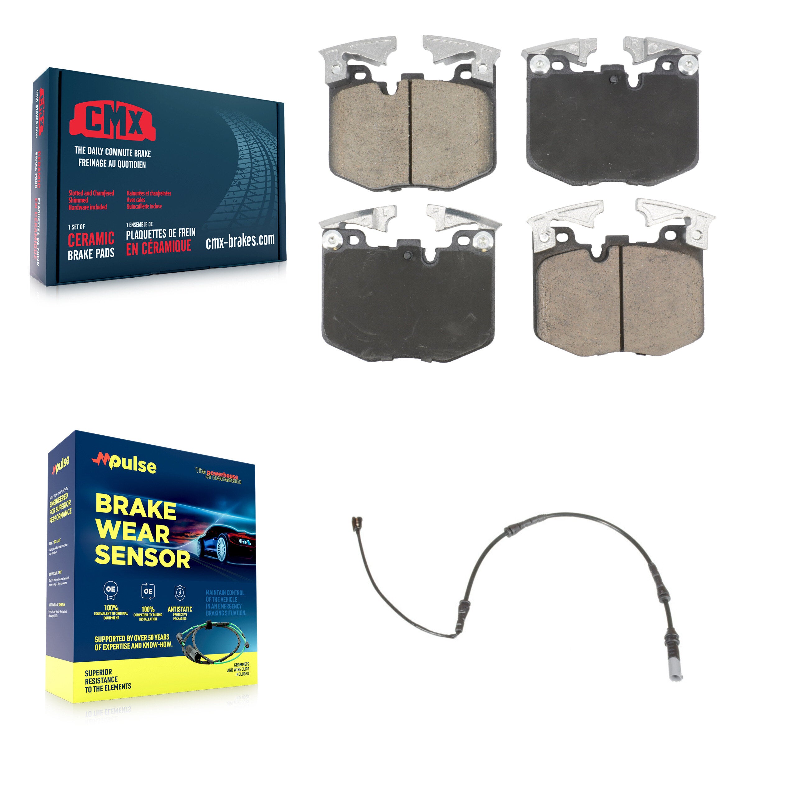 Front Ceramic Brake Pad Wear Sensor Kit For 19 BMW 330i xDrive With Blue Painted Calipers KCW-101215