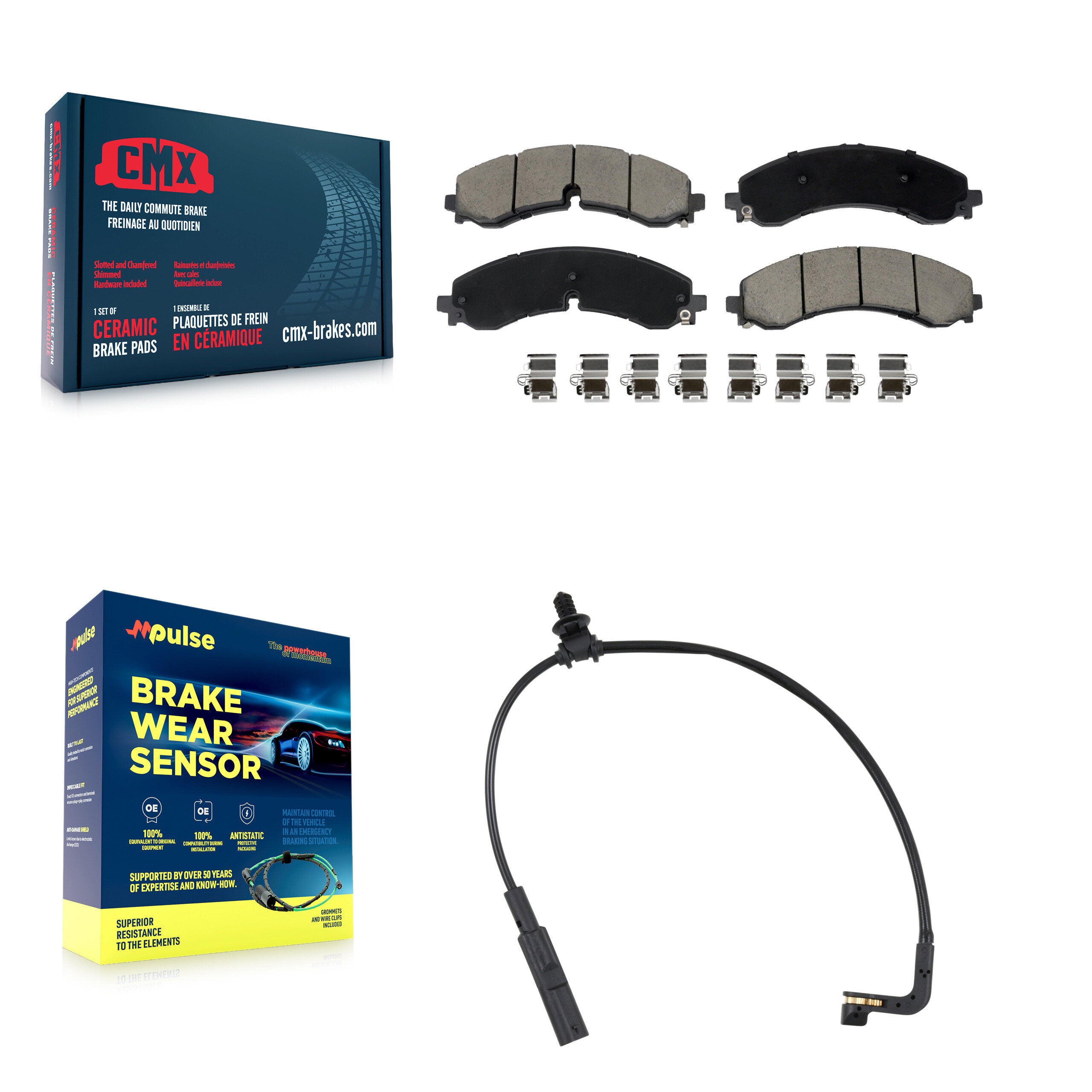 Front Ceramic Brake Pad & Wear Sensor Kit For GMC Chevrolet Silverado 2500 HD Sierra 3500 KCW-101222