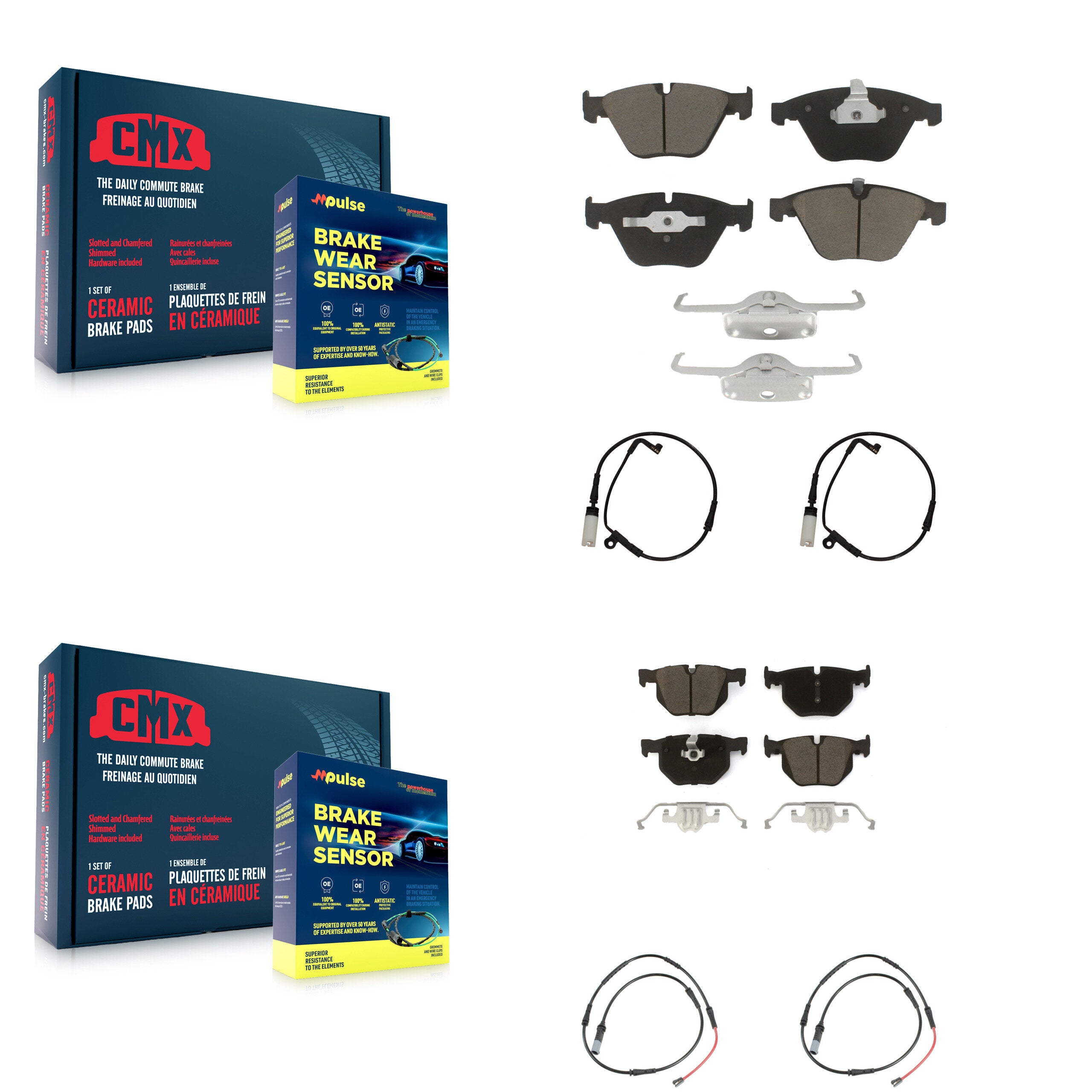 Front Rear Ceramic Disc Brake Pads And Wear Sensor Kit For 2009-2010 BMW 528i xDrive 3.0L KCW-101339