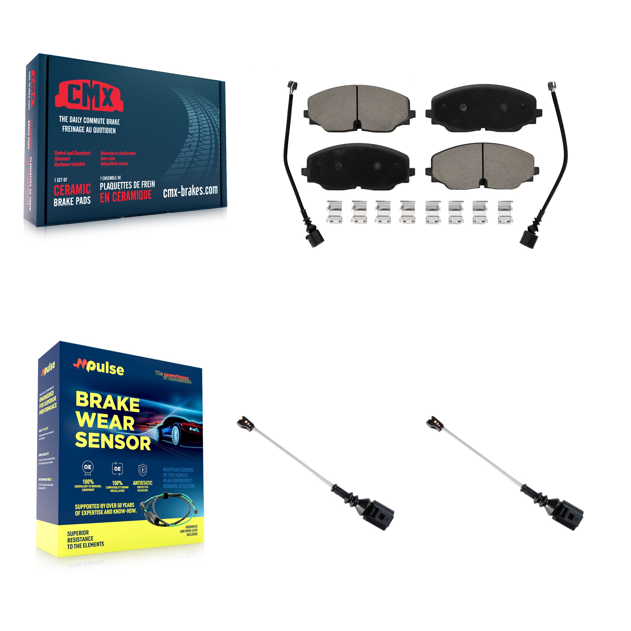 Front Ceramic Disc Brake Pads Extra Wear Sensor Pair Kit For Volkswagen Atlas Cross Sport KCW-101384
