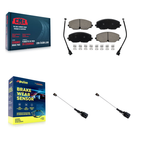 Front Ceramic Disc Brake Pads Extra Wear Sensor Pair Kit For Volkswagen Atlas Cross Sport KCW-101384