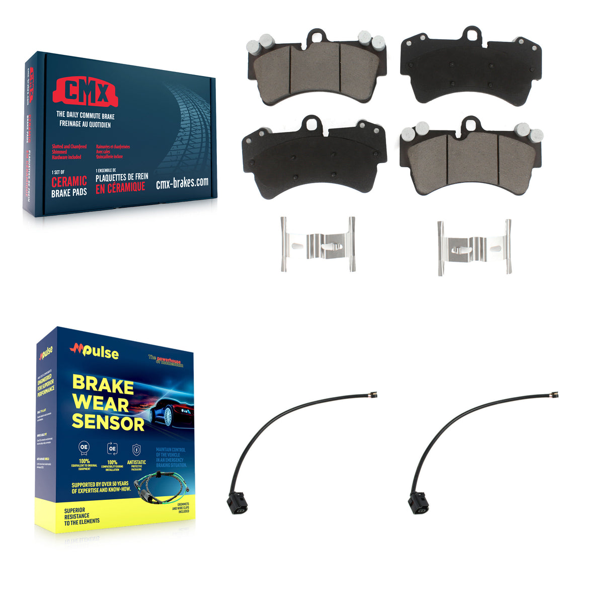 Front Ceramic Brake Pad And Wear Sensor Pair Kit For Audi Q7 with Composite KCW-101391