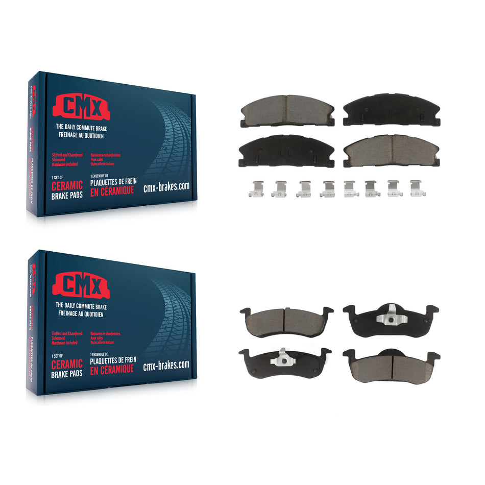 Front Rear Ceramic Brake Pads Kit For 2017-2019 Lincoln MKT With Vented Rotors Drum In Hat Parking KCX-100473
