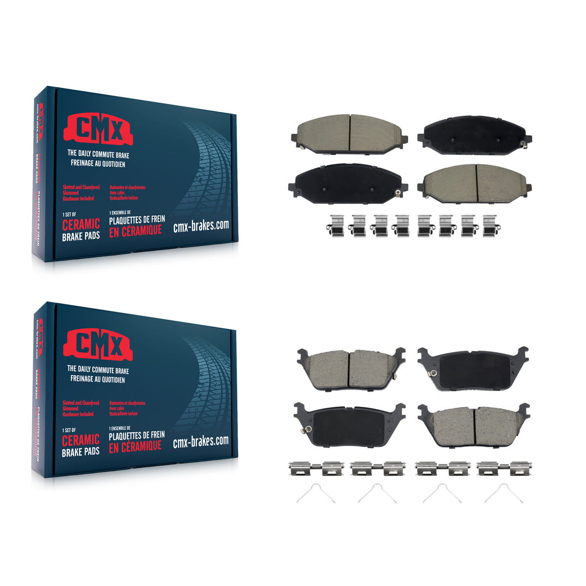 Front Rear Ceramic Brake Pads Kit For Ram 1500 Jeep Wagoneer Grand L KCX-100538