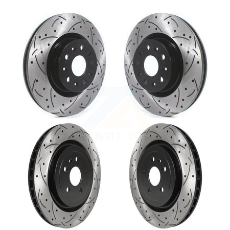 Front Rear Coated Drilled Slotted Disc Brake Rotors Kit For 2017-2019 Cadillac CTS 6.2L KD-100365