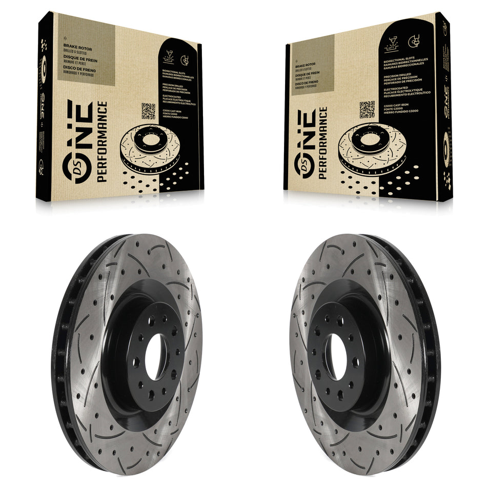 Front Coated Drilled Slotted Disc Brake Rotors Pair For 2014-2020 Fiat 500L KD-100431