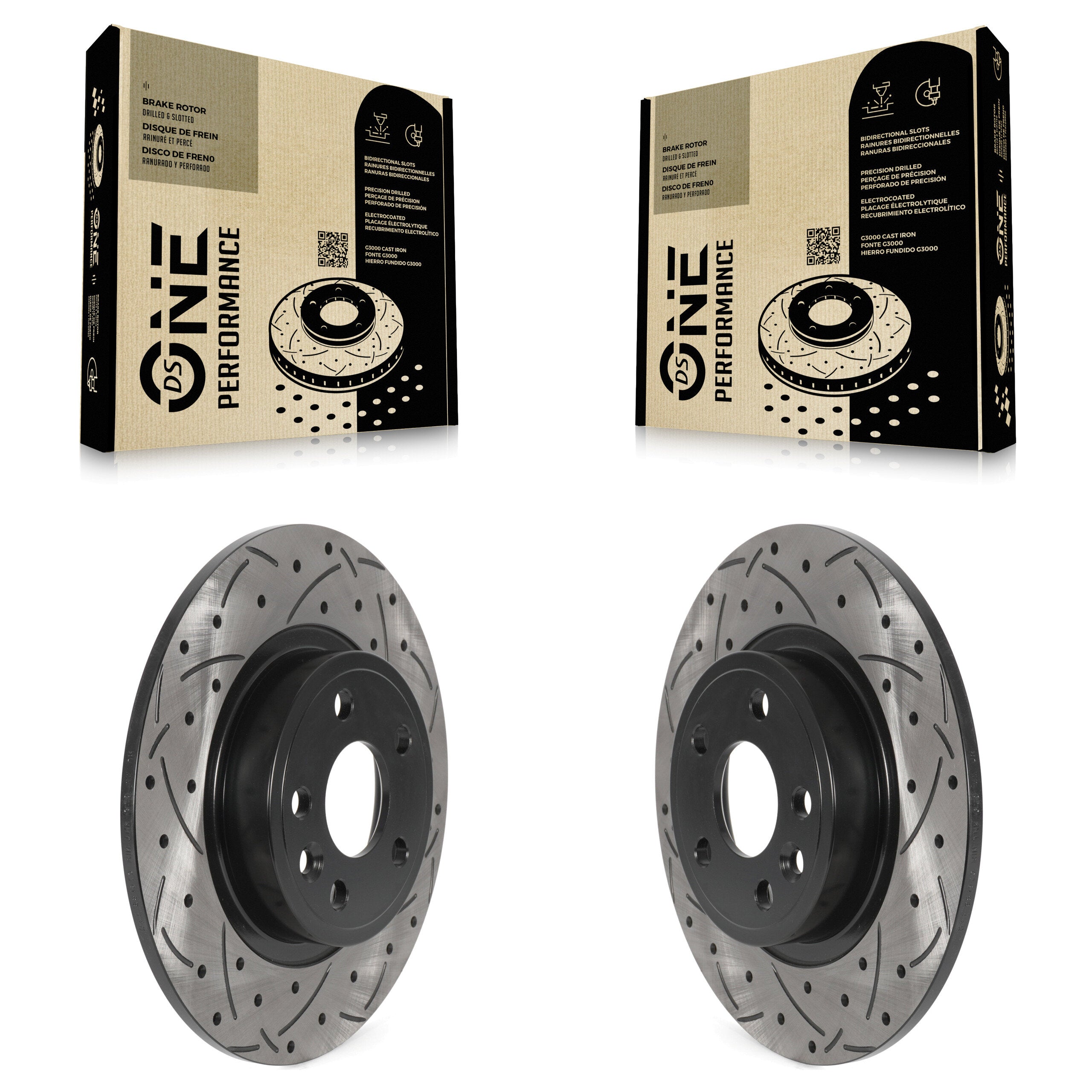 Rear Coated Drill Slot Disc Brake Rotors Pair For Land Rover Discovery Sport Jaguar E-Pace KD-100549