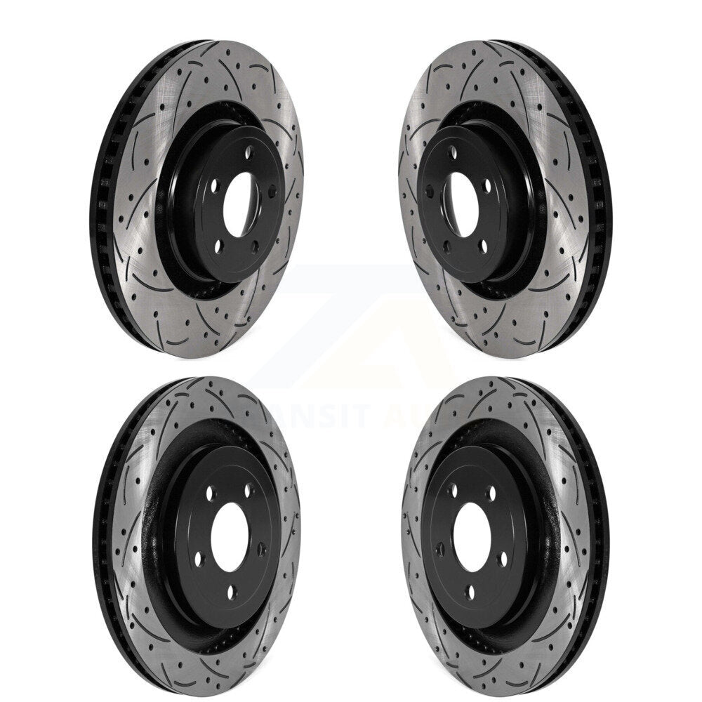Front Rear Coated Drilled Slotted Disc Brake Rotors Kit For Ford Mustang KD-100574