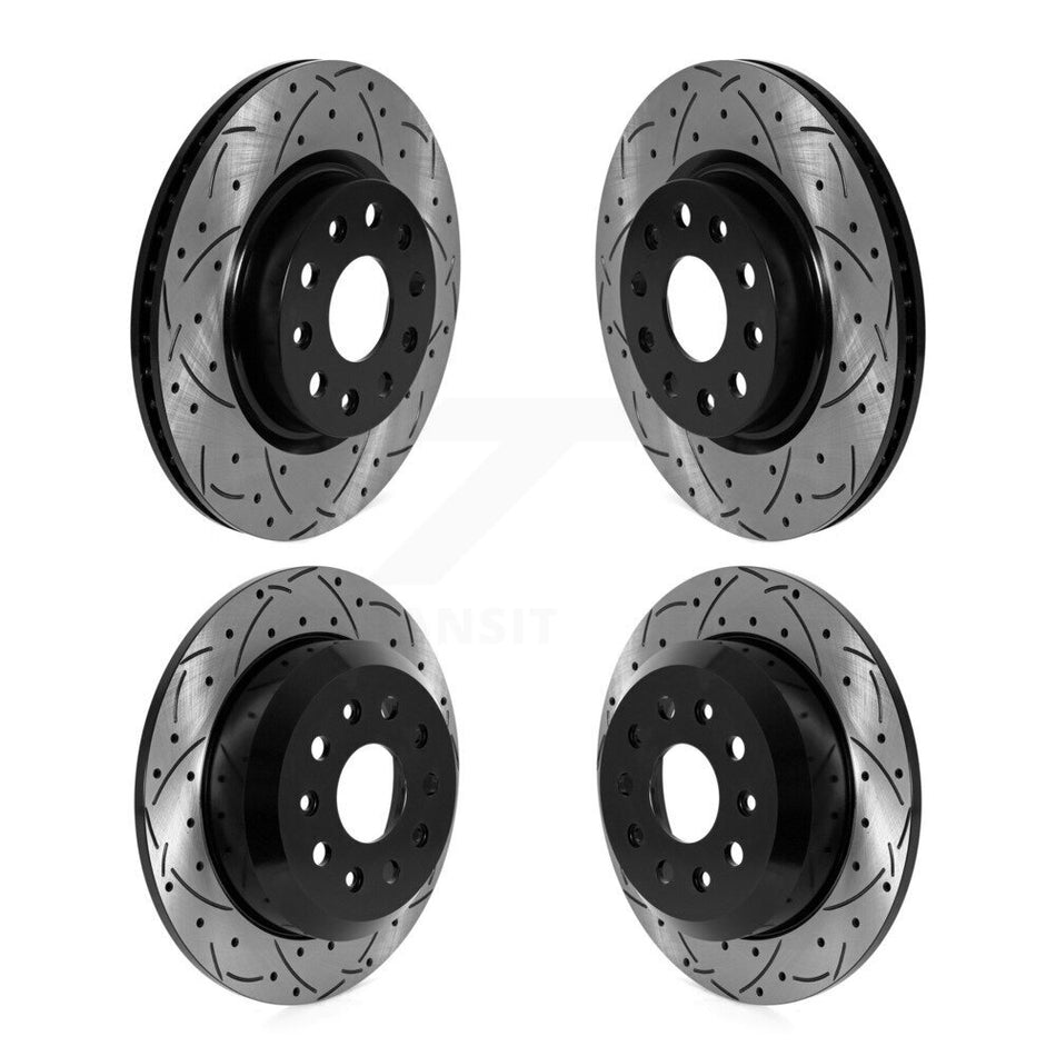Front Rear Coated Drilled Slotted Disc Brake Rotors Kit For Jeep Wrangler KD-100576