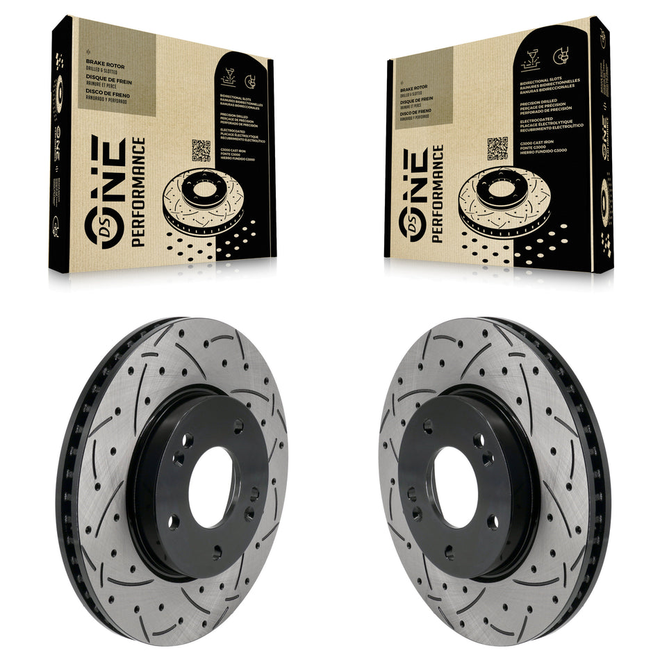 Front Coated Drilled Slotted Disc Brake Rotors Pair For Hyundai Elantra KD-100626