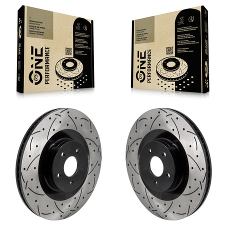 Front Coated Drilled Slotted Disc Brake Rotors Pair For 2016-2018 Ford Focus RS KD-100628