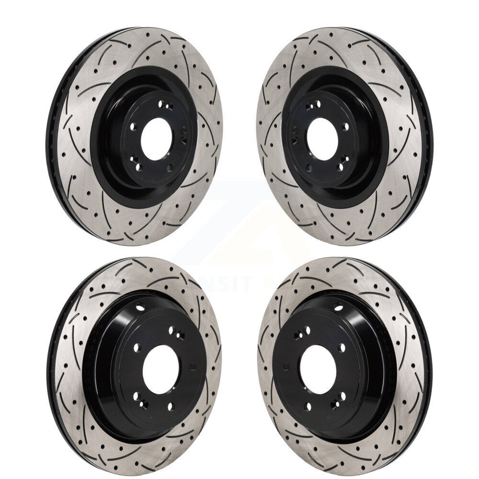 Front Rear Coated Drilled Slotted Disc Brake Rotors Kit For Hyundai Equus Kia K900 KD-100646