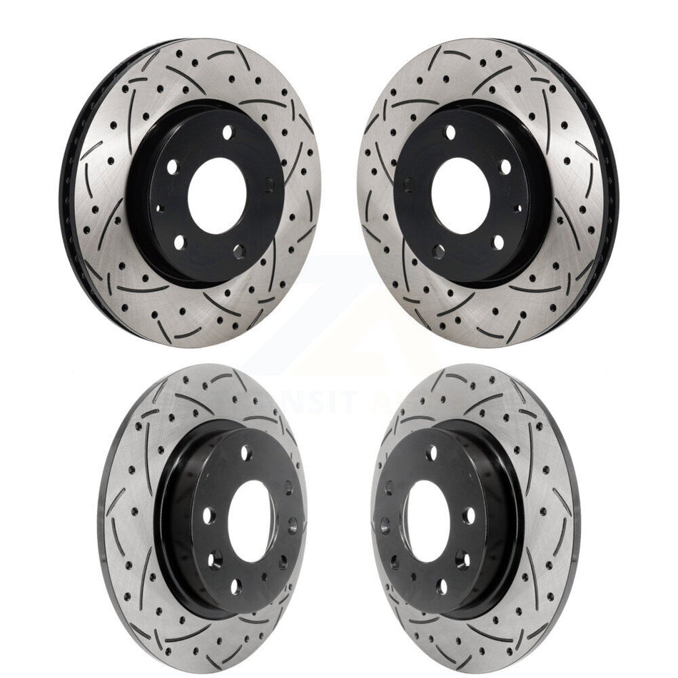 Front Rear Coated Drilled Slotted Disc Brake Rotors Kit For Mazda 3 Sport FWD KD-100679