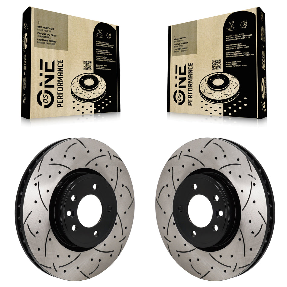 Front Coated Drilled Slotted Disc Brake Rotors Pair For Land Rover Range Sport Discovery KD-100690