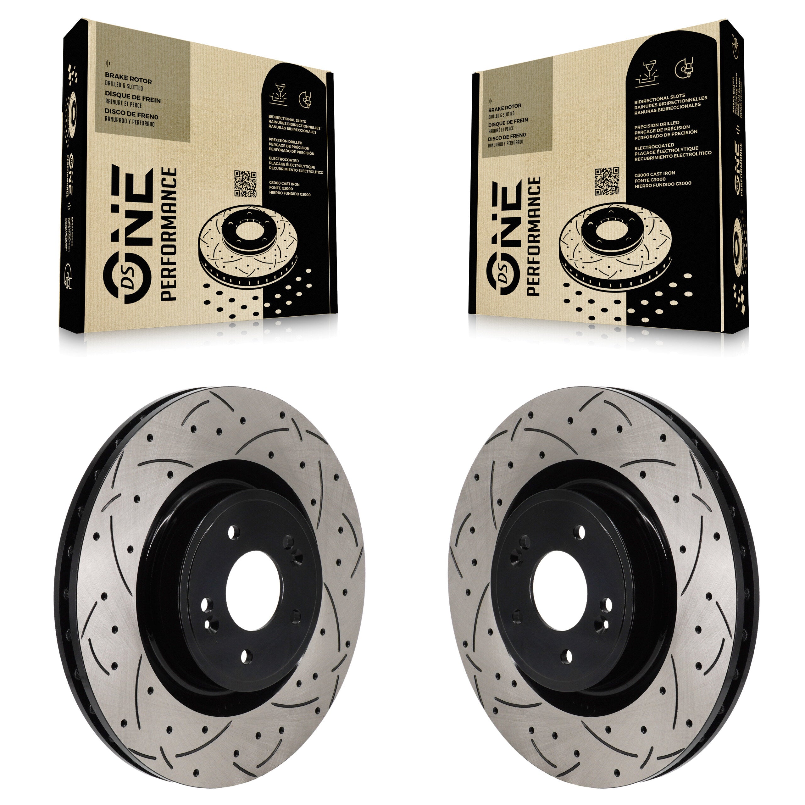 Front Coated Drilled Slotted Disc Brake Rotors Pair For Genesis G70 Kia Stinger KD-100691