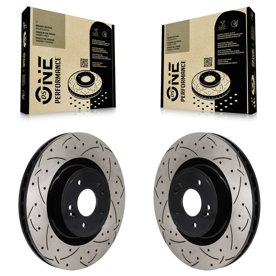 Front Coated Drilled Slotted Disc Brake Rotors Pair For Genesis G70 Kia Stinger KD-100691