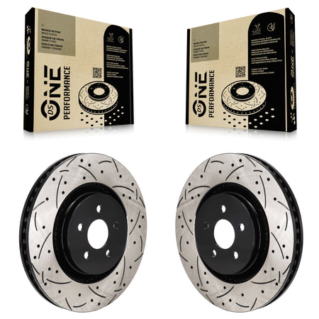 Front Drilled Slot Brake Rotor Pair For 2019-2024 Ford Edge 2.7L With Red Painted Calipers KD-100700