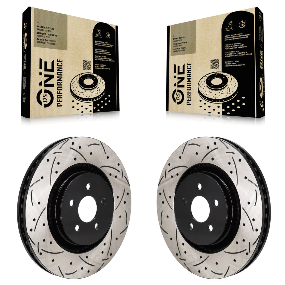Front Drilled Slot Brake Rotor Pair For 2019-2024 Ford Edge 2.7L With Red Painted Calipers KD-100700