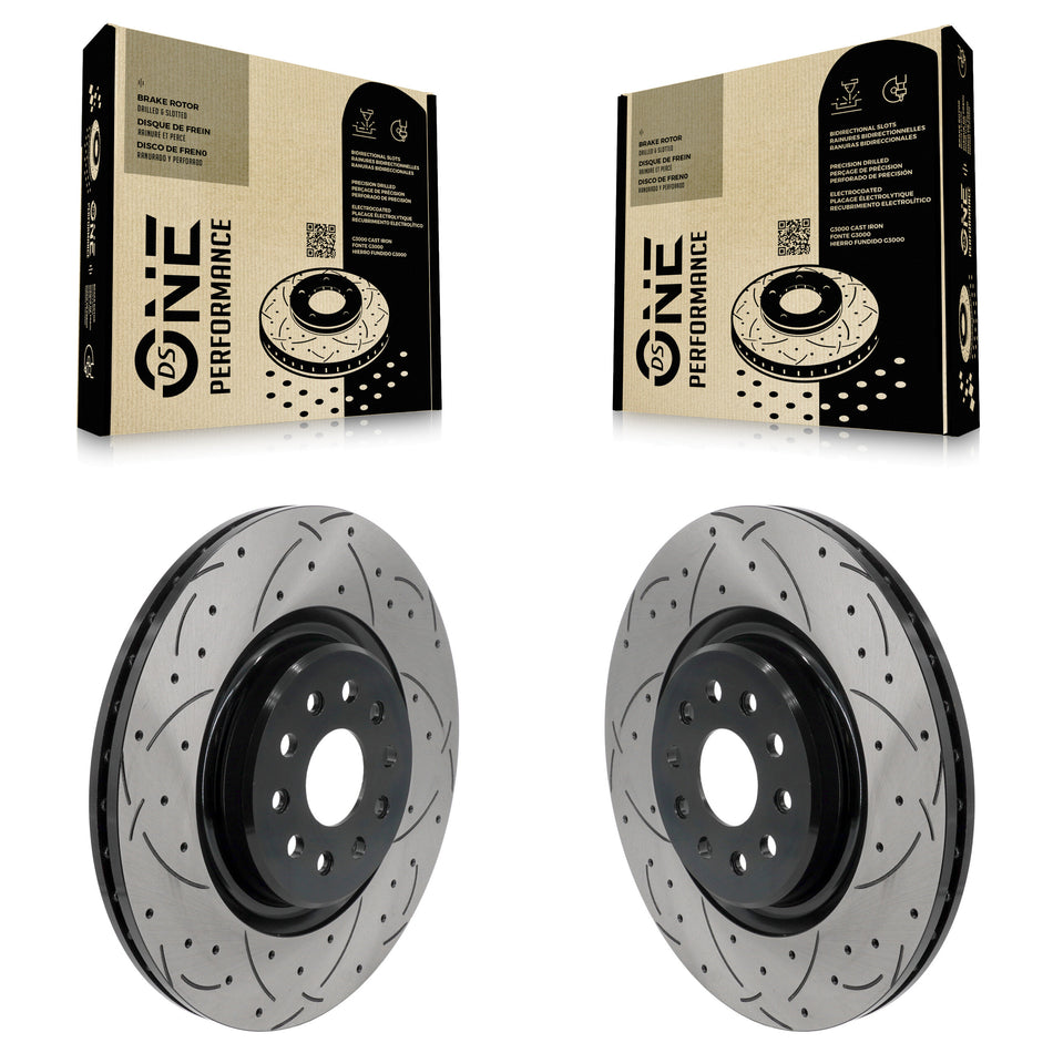 Front Coated Drilled Slotted Disc Brake Rotors Pair For 2022-2024 Jeep Grand Cherokee L KD-100704