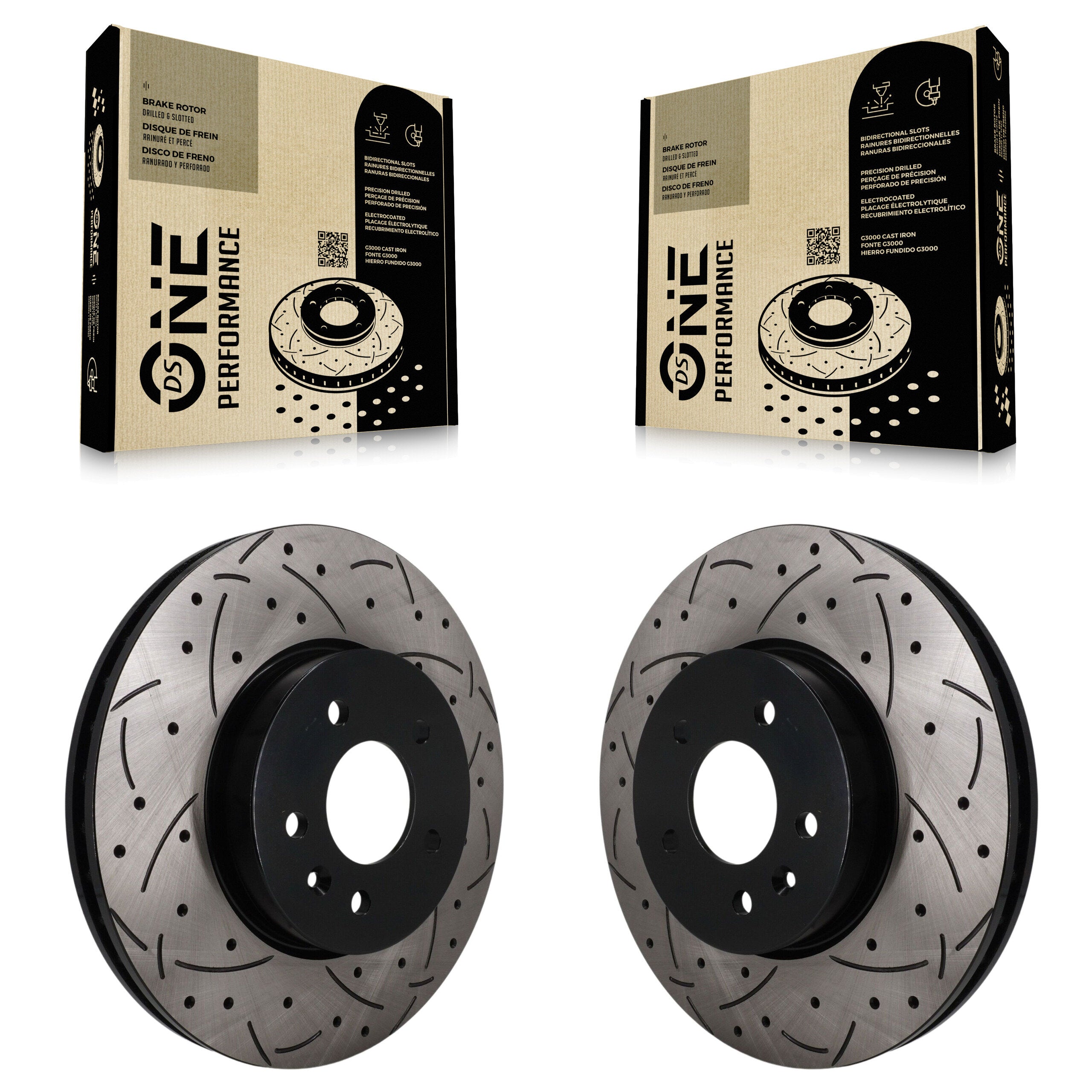 Front Coated Drilled Slotted Disc Brake Rotors Pair For Cadillac ATS CT4 KD-100765