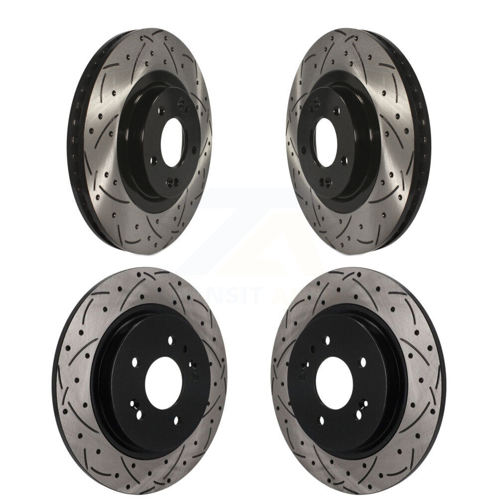 Front Rear Coated Drilled Slotted Disc Brake Rotors Kit For 2019-2020 Hyundai Santa Fe KD-100809