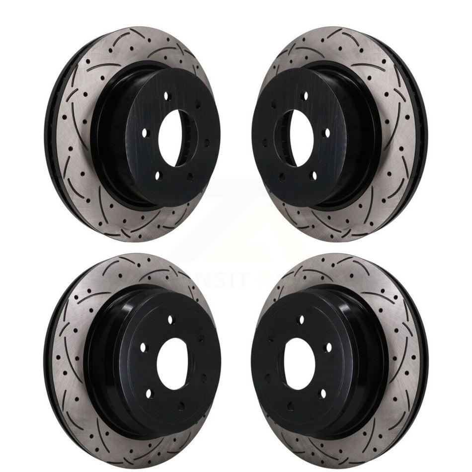 Front Rear Coated Drilled Slotted Disc Brake Rotors Kit For 2016-2024 Nissan TITAN XD KD-100818