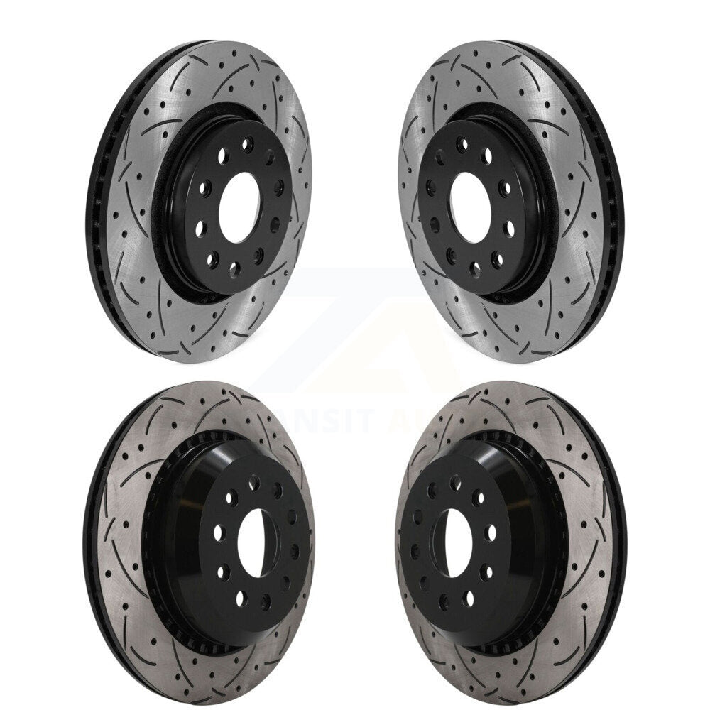 Front Rear Coated Drilled Slotted Disc Brake Rotors Kit For 2020-2024 Jeep Gladiator KD-100844