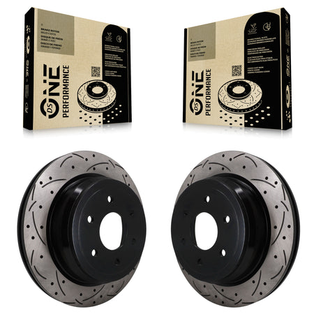 Rear Coated Drilled Slotted Disc Brake Rotors Pair For 2016-2024 Nissan TITAN XD KD-100881