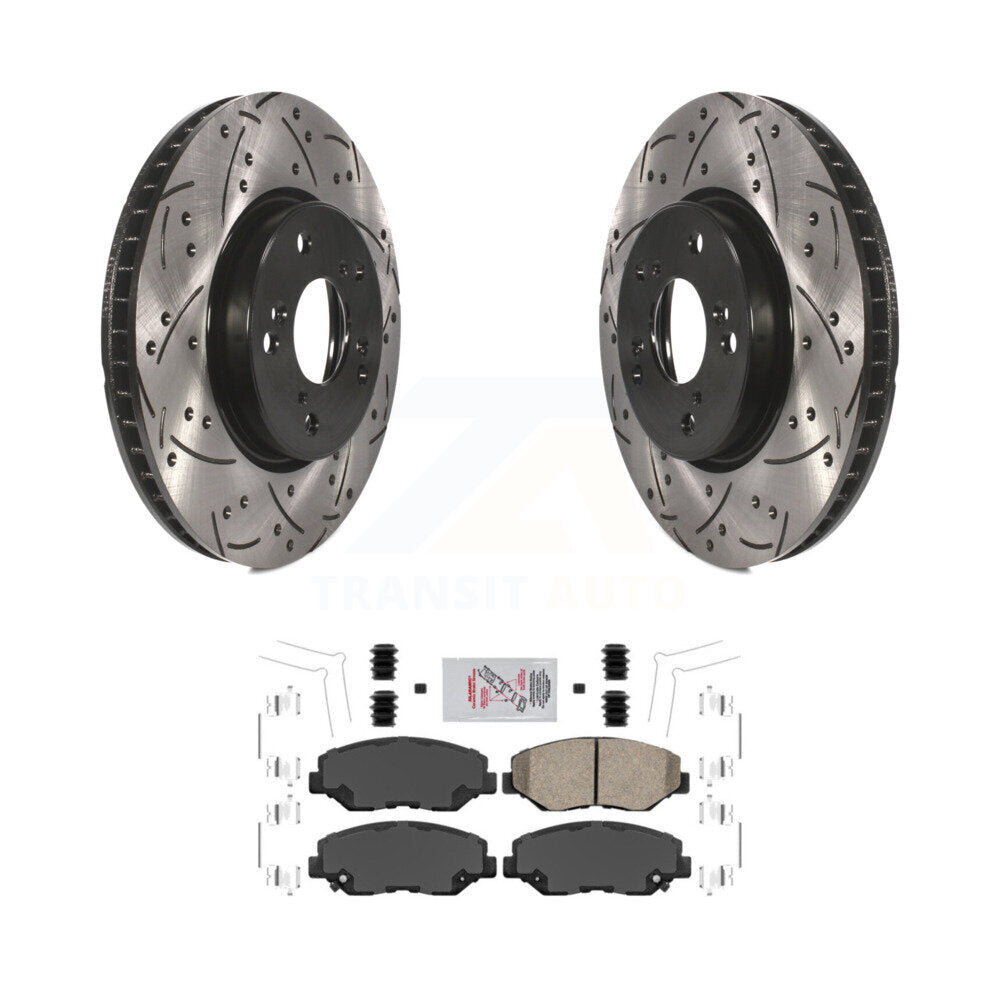 Front Drill Slot Brake Rotors Ceramic Pad Kit For Honda Civic EX with Manual transmission KDA-100033