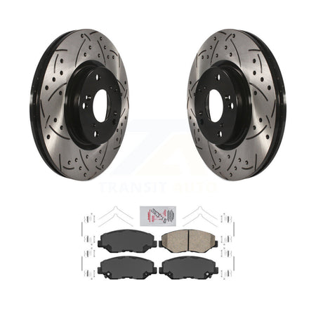 Front Coated Drilled Slot Disc Brake Rotor Ceramic Pad Kit For Honda Civic CR-V Acura ILX KDA-100034