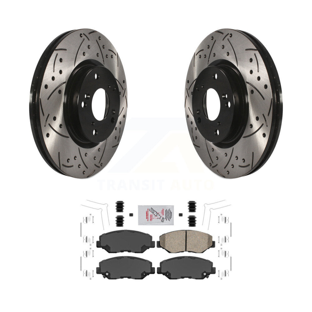 Front Coated Drilled Slot Disc Brake Rotor Ceramic Pad Kit For Honda Civic CR-V Acura ILX KDA-100035