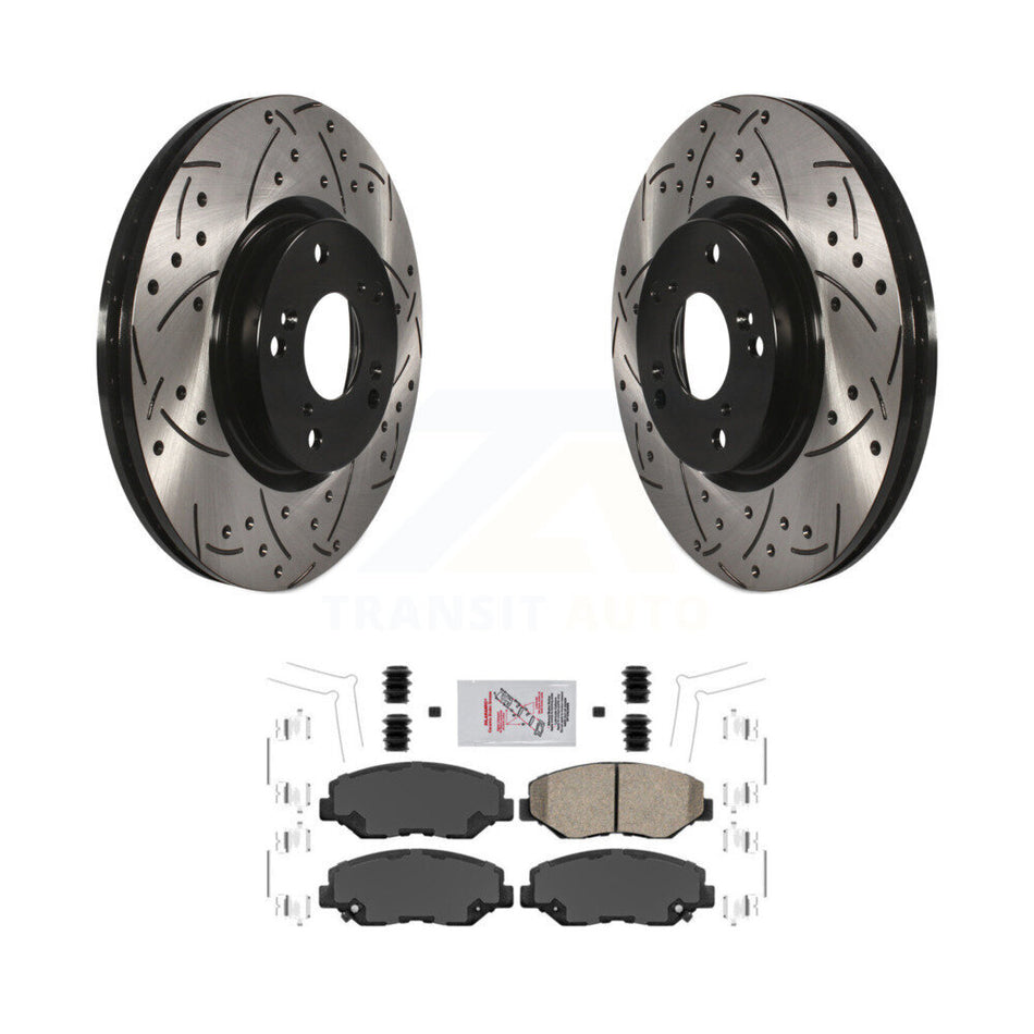 Front Coated Drilled Slot Disc Brake Rotor Ceramic Pad Kit For Honda Civic CR-V Acura ILX KDA-100035