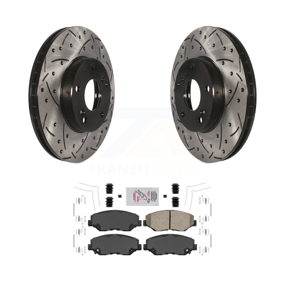 Front Coated Drilled Slotted Disc Brake Rotors And Ceramic Pads Kit For Honda Civic CR-Z KDA-100037