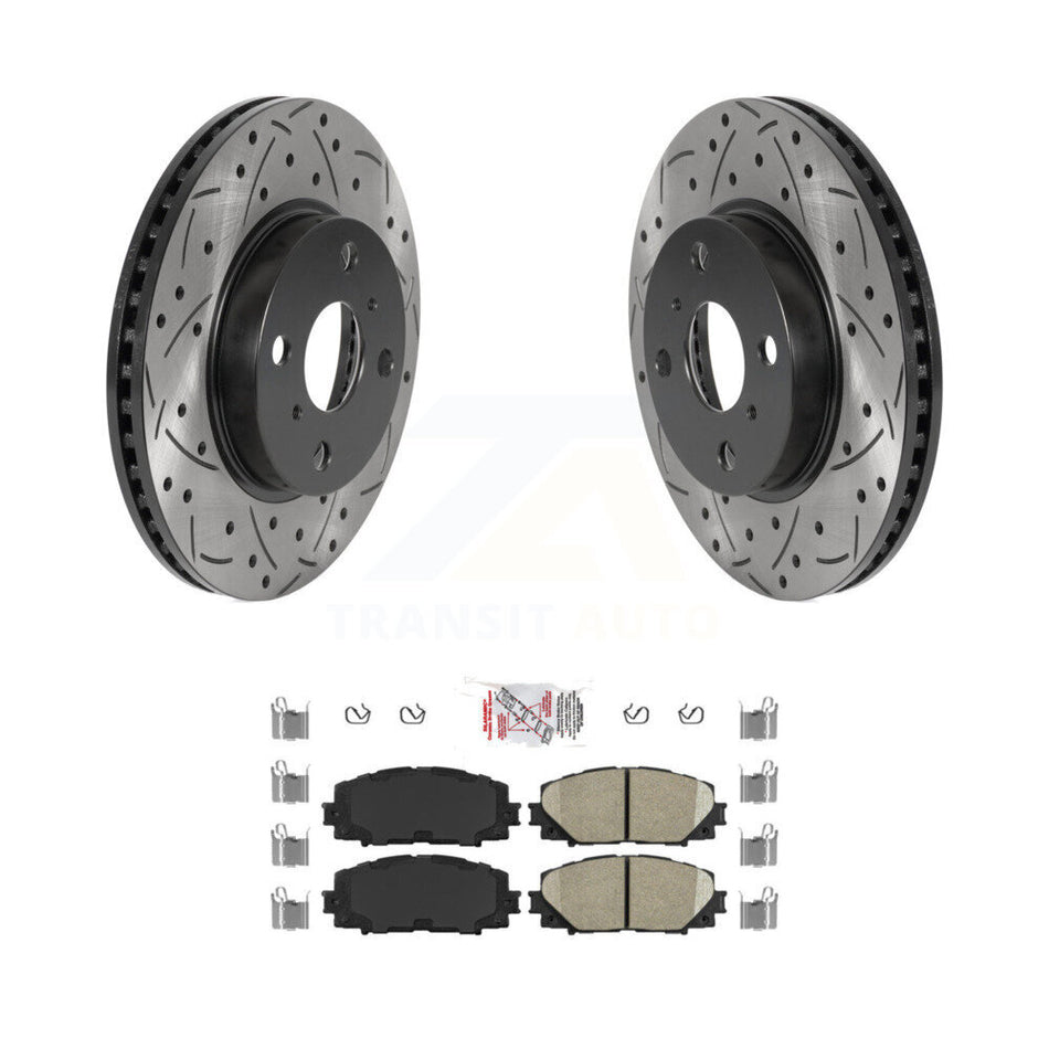 Front Coat Drill Slot Disc Brake Rotors Ceramic Pad Kit For Toyota Yaris Prius C Scion iQ KDA-100051